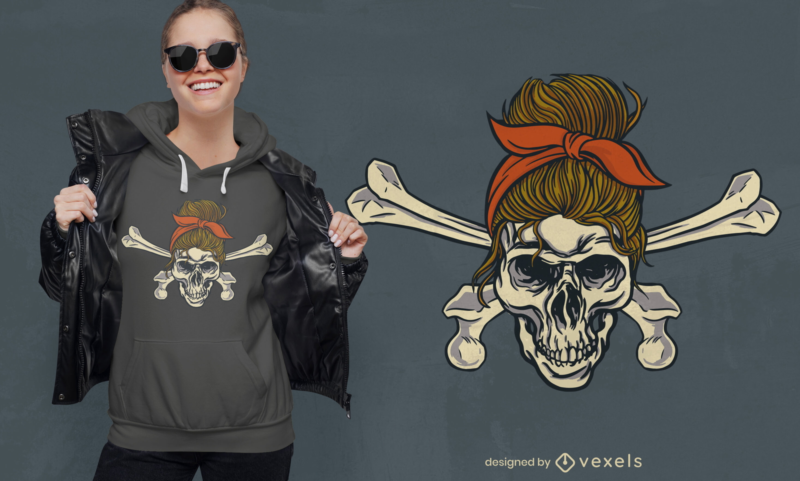 Calavera femenina con diseño de camiseta de diadema