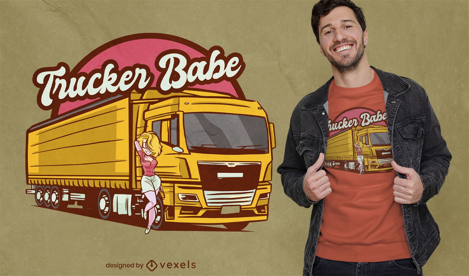 Mujer con diseño de camiseta de transporte de camiones.