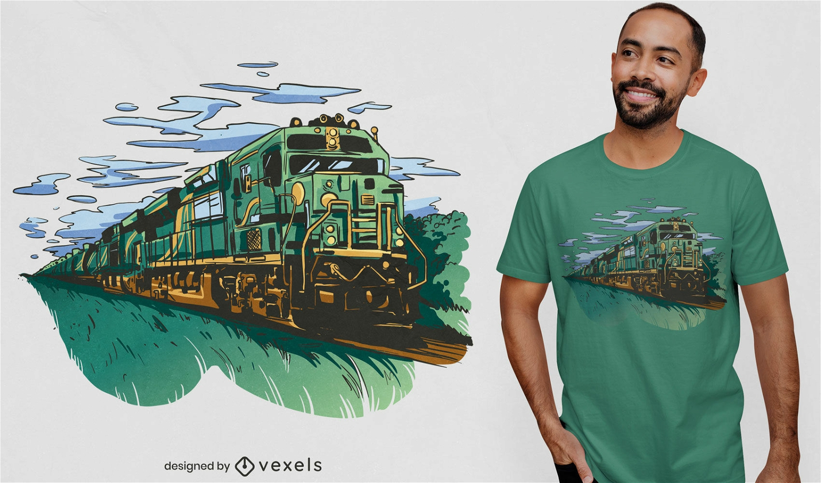 T-Shirt-Design f?r den Transport von Lokomotivz?gen