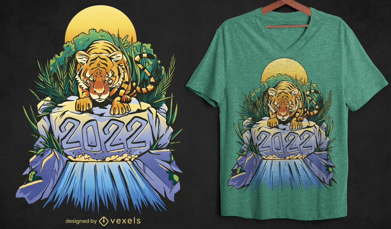 Diseño de camiseta de tigre de cascada 2022