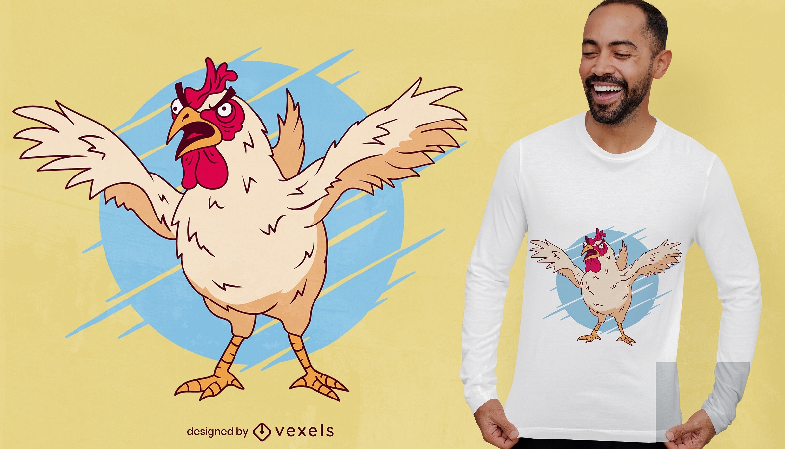 Design de camiseta de desenho animado de frango louco