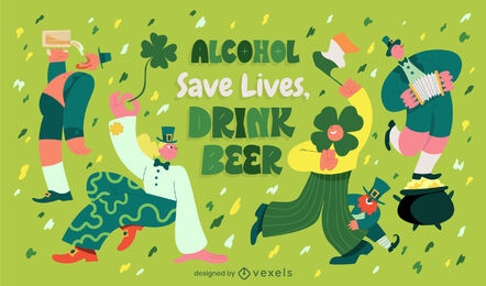 Design de ilustração de citação de álcool e cerveja