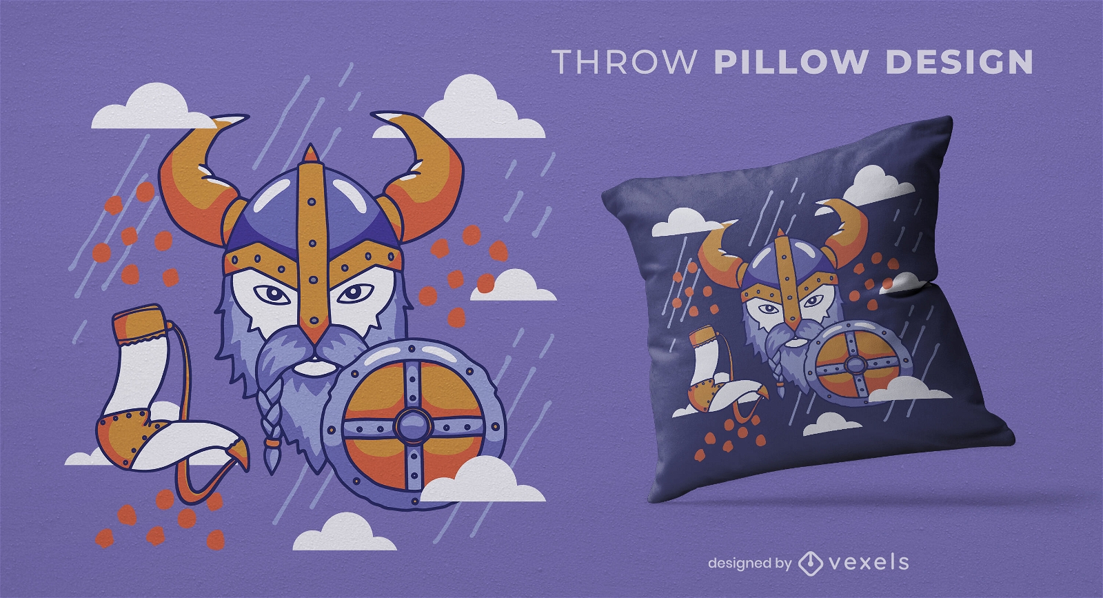 Viking in the rain throw pillow design