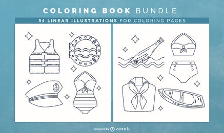 Nautical elements coloring book pages