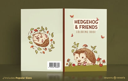 Diseño de portada de libro de erizo y amigos.