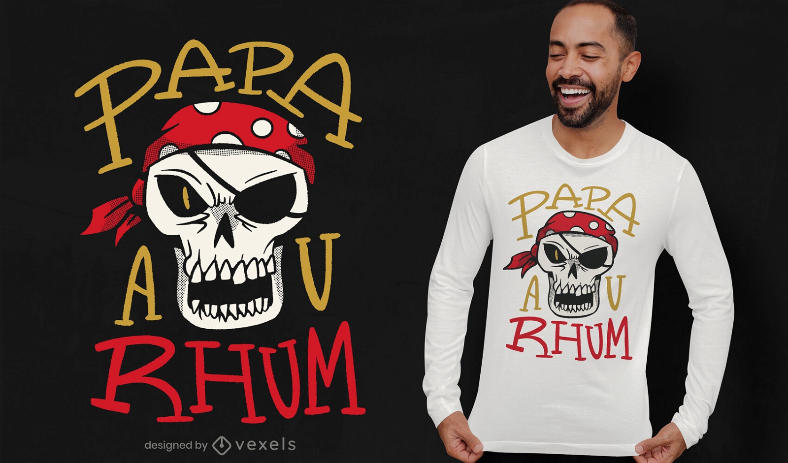 Design de camiseta de desenho animado de pirata de caveira