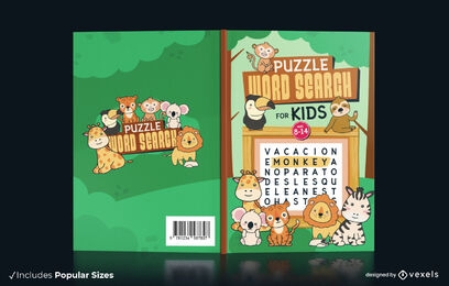 Animal puzzle word search book cover design