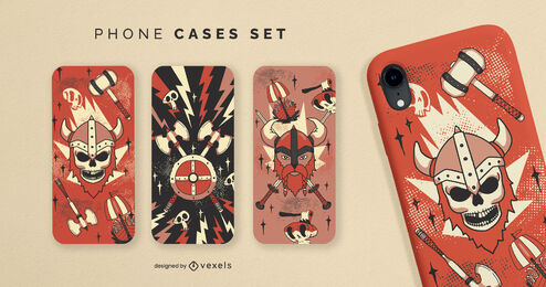 Conjunto de capas de telefone de caveiras vikings