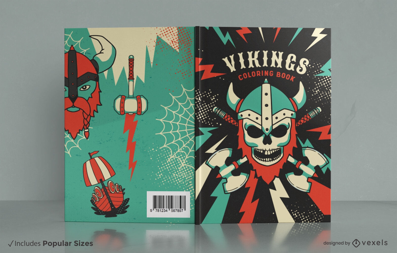 Diseño de portada de libro para colorear de vikingos