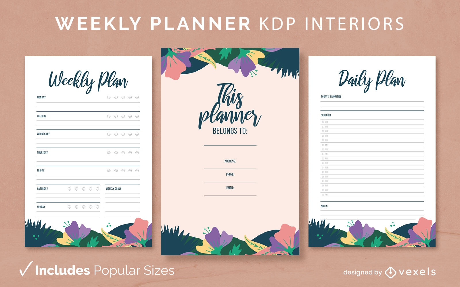 Modelo de diário de planejador tropical KDP design de interiores
