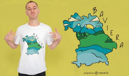 Design de camiseta com paisagem e mapa da Baviera