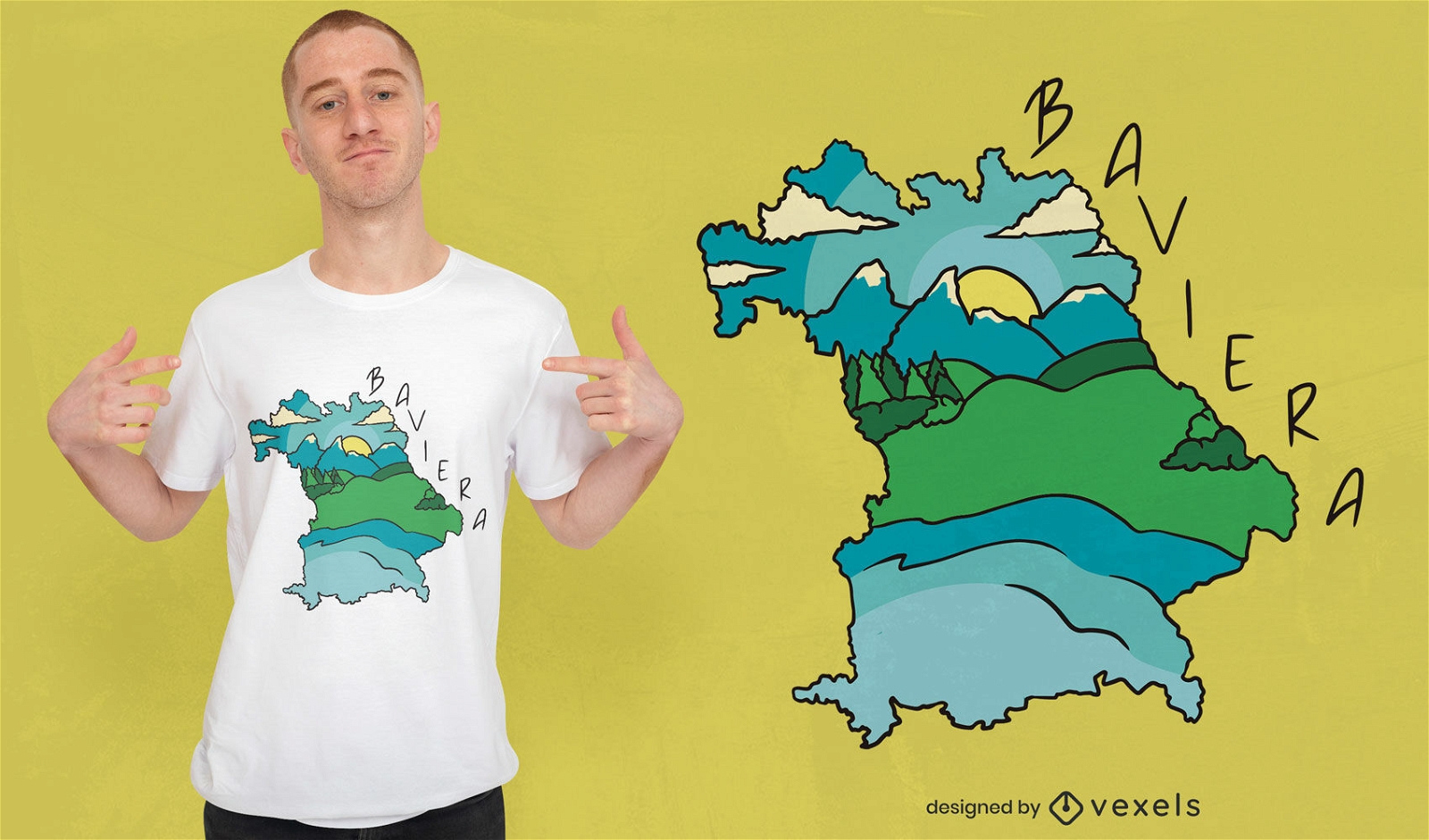 Baviera-Landschafts- und Karten-T-Shirt-Design