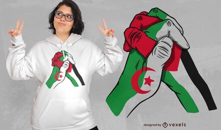 Diseño de camiseta de manos de Argelia y Palestina.