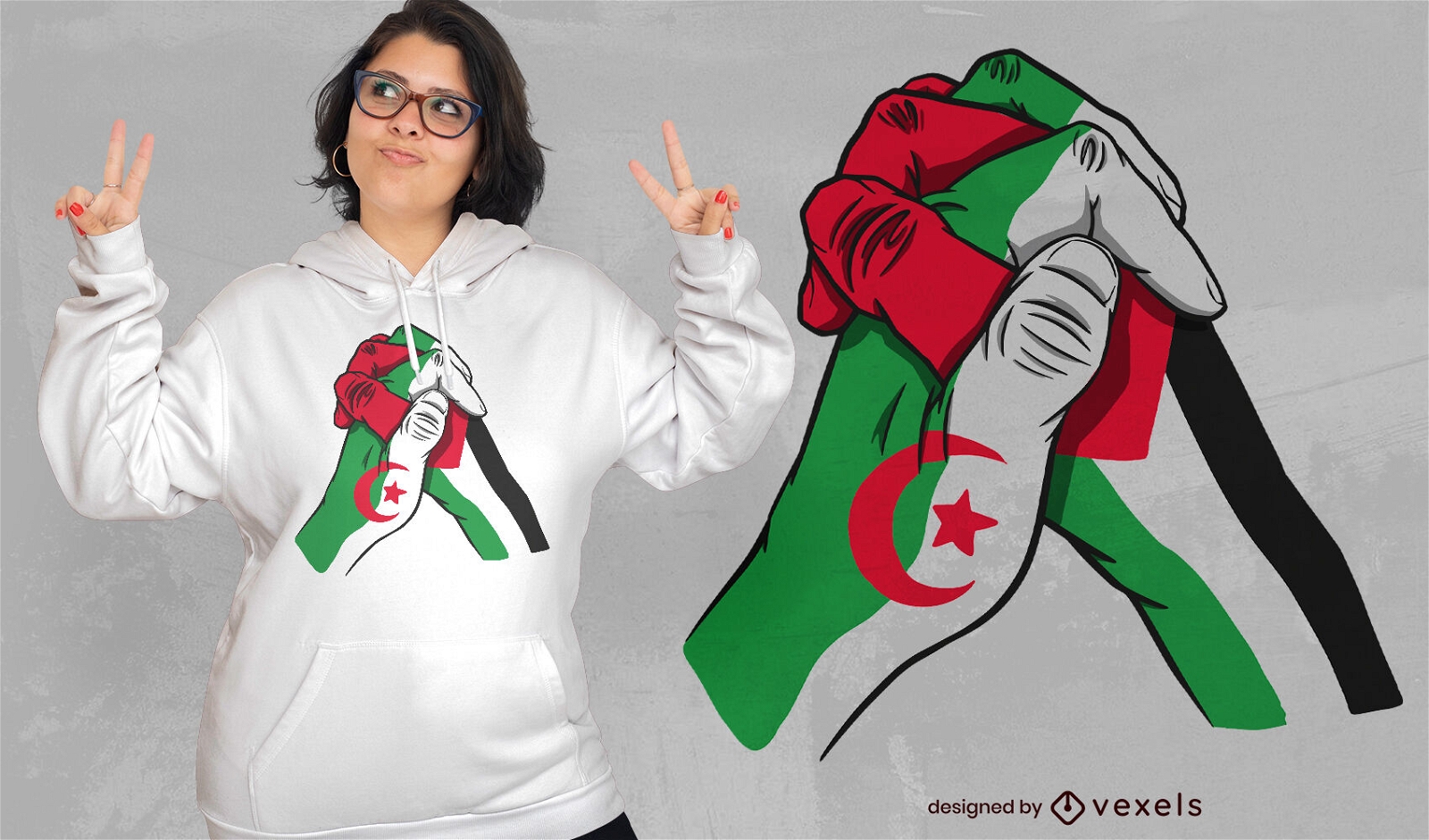 Dise?o de camiseta de manos de Argelia y Palestina.