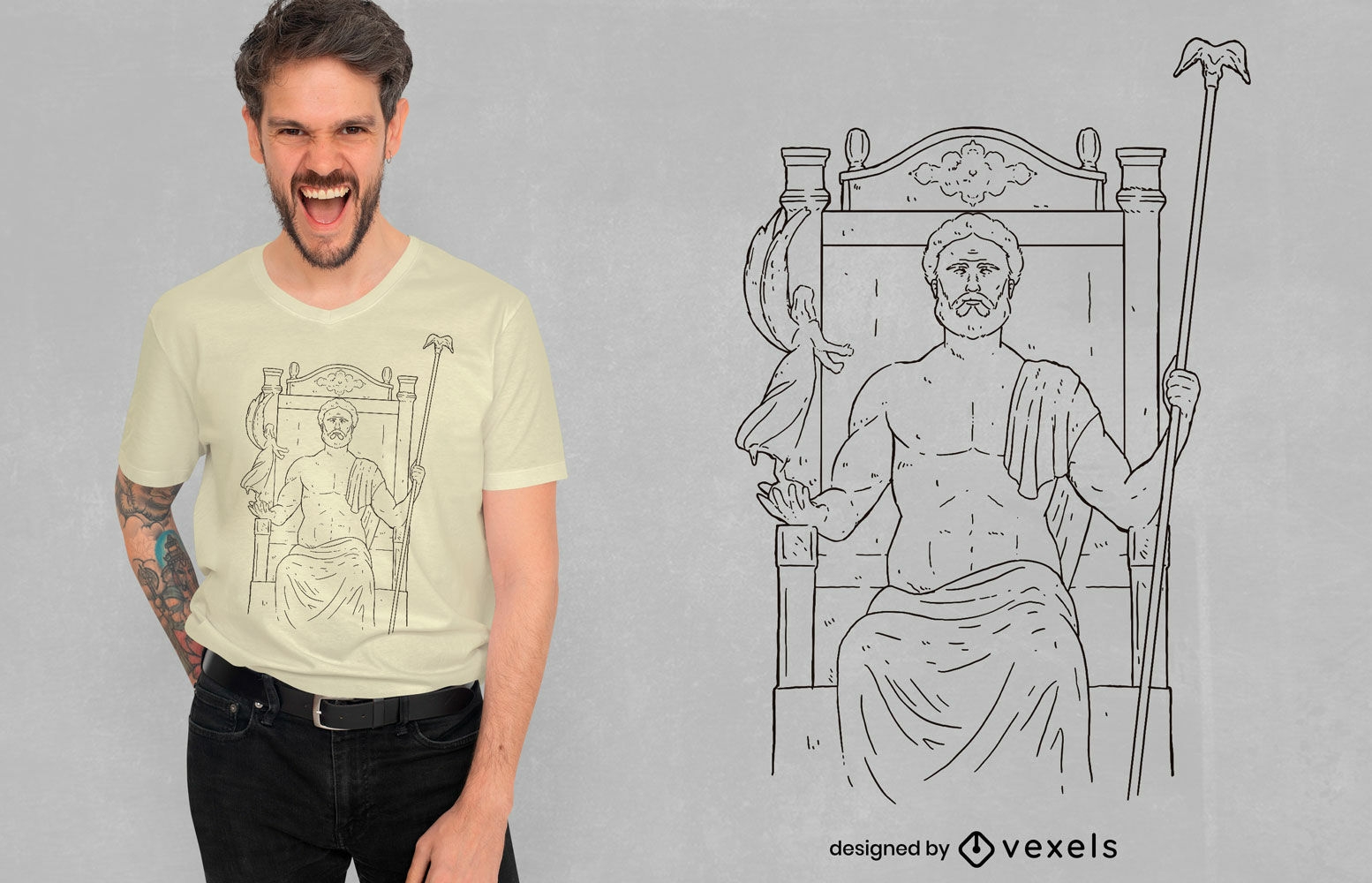 Diseño de camiseta Zeus de arte lineal