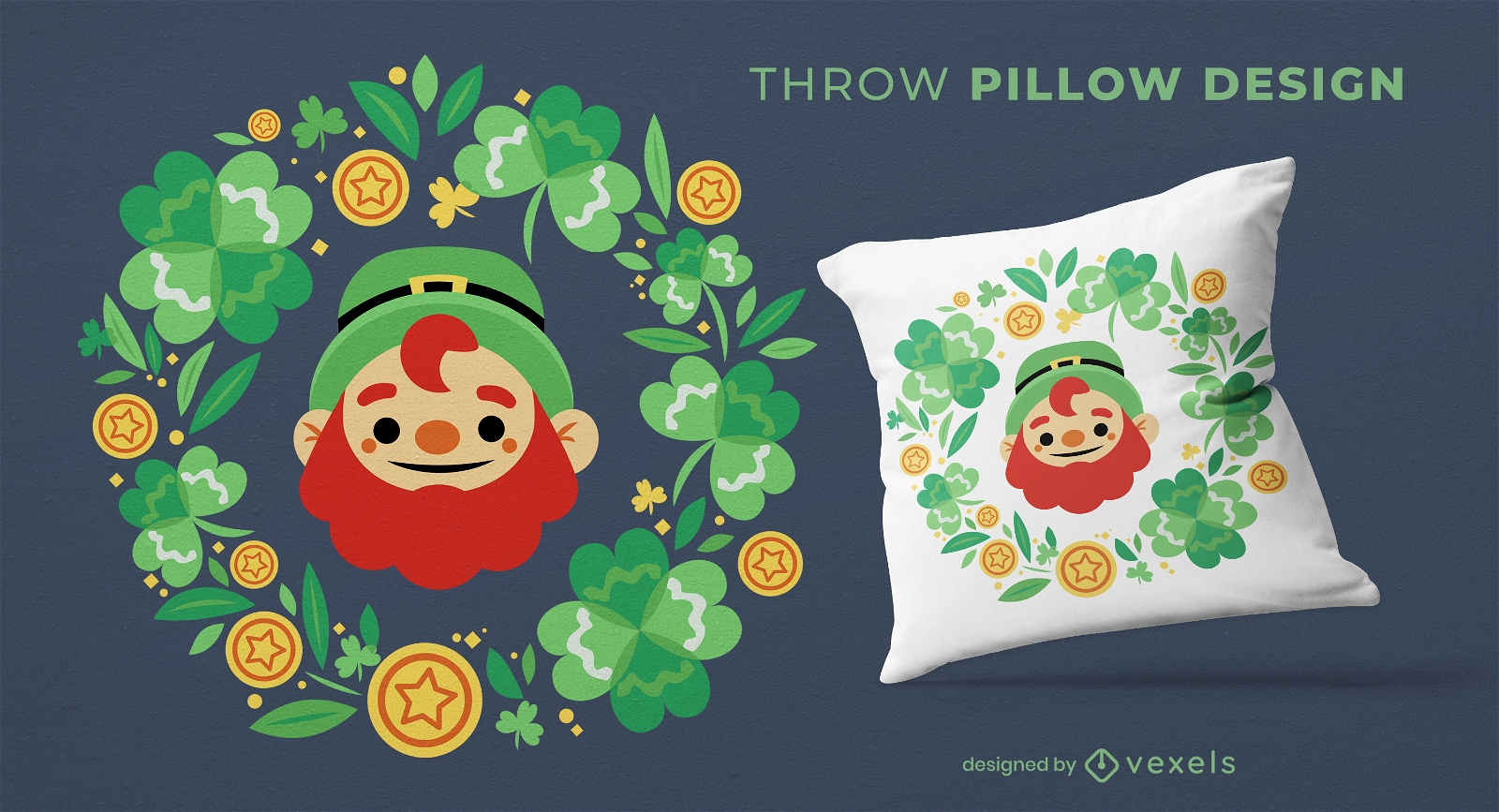 Leprechaun and clovers throw pillow design