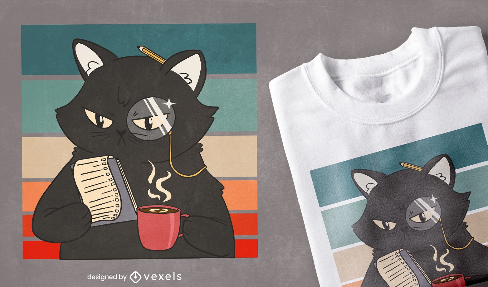Diseño de camiseta de personaje de gato negro.