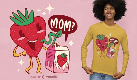 Design de camiseta de desenho animado de leite com morango