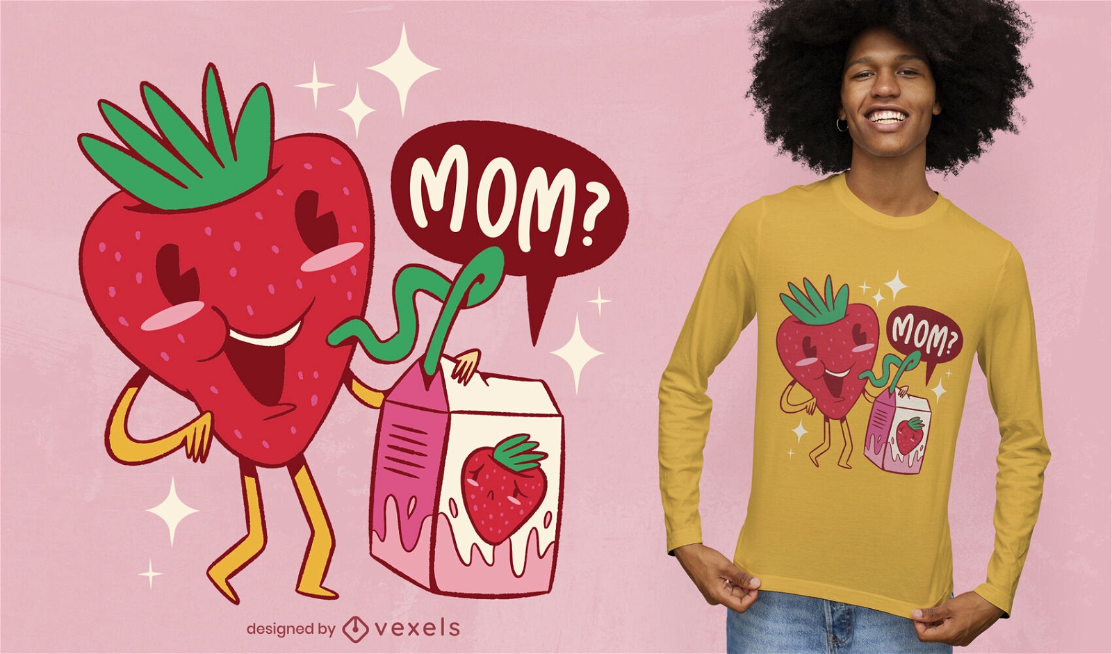 Design de camiseta de desenho animado de leite com morango