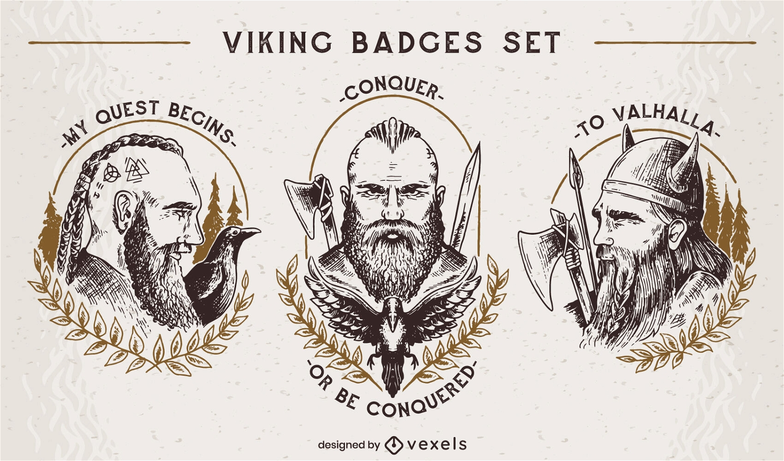 Conjunto de insignias de hombres vikingos