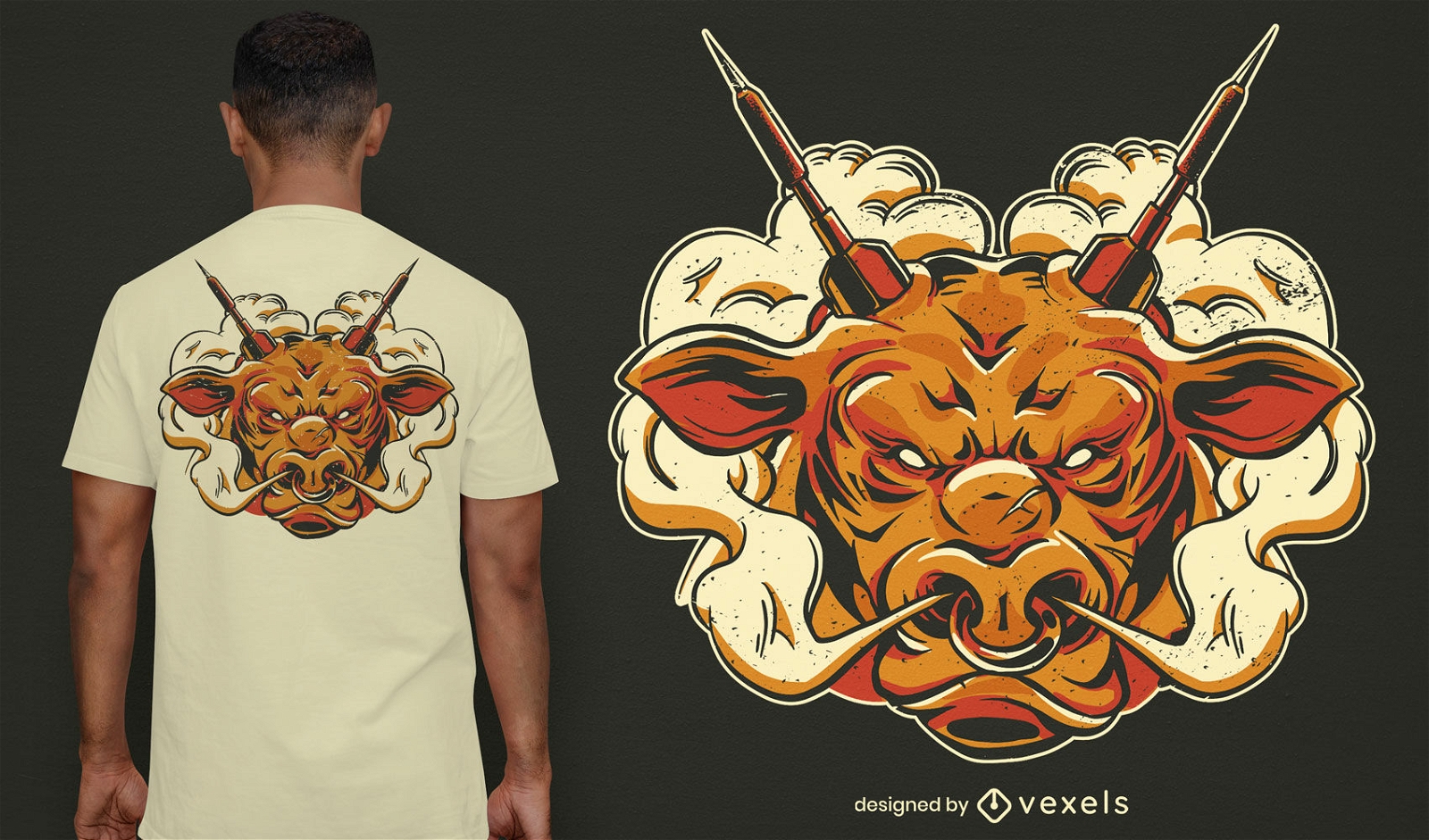 Animal touro bravo com design de t-shirt de dardos
