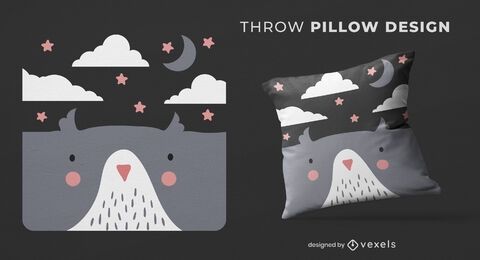 Cute owl at night throw pillow design