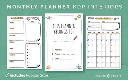 Diseño de diario de planificador de garabatos Modelo KDP