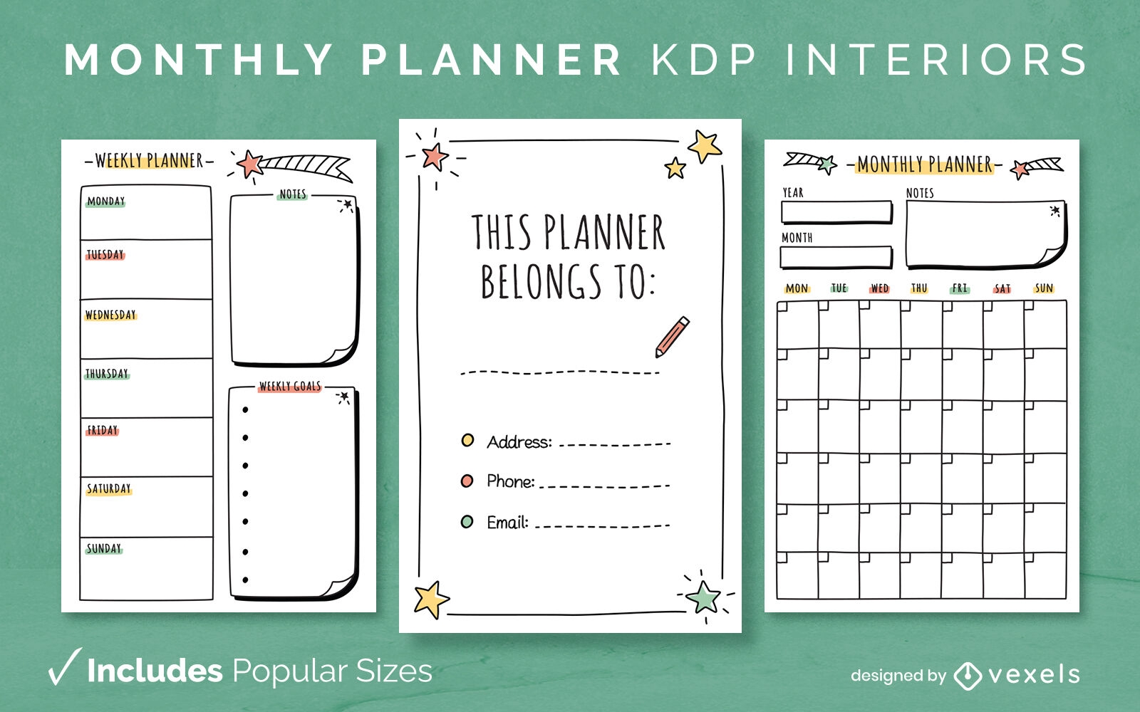 Diseño de diario de planificador de garabatos Modelo KDP