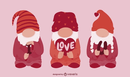 Valentines day gnomes cute creatures set