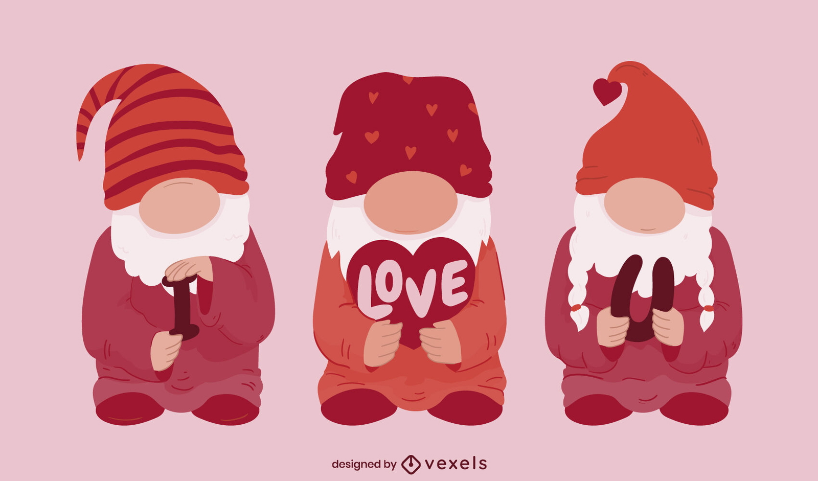 Conjunto de criaturas lindas de gnomos del día de san valentín