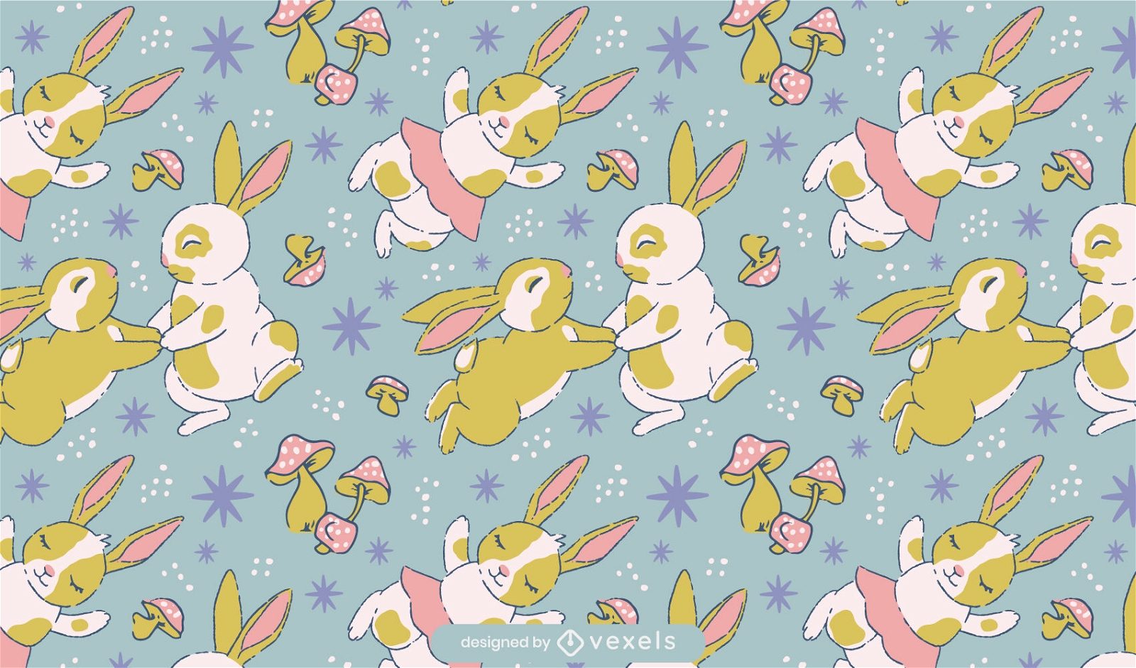 Cute dancing rabbits pattern design