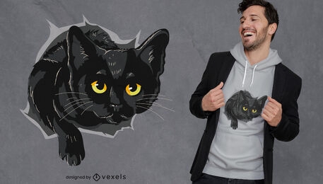 Schwarze Katze, die Loch-T-Shirt Entwurf herauskommt