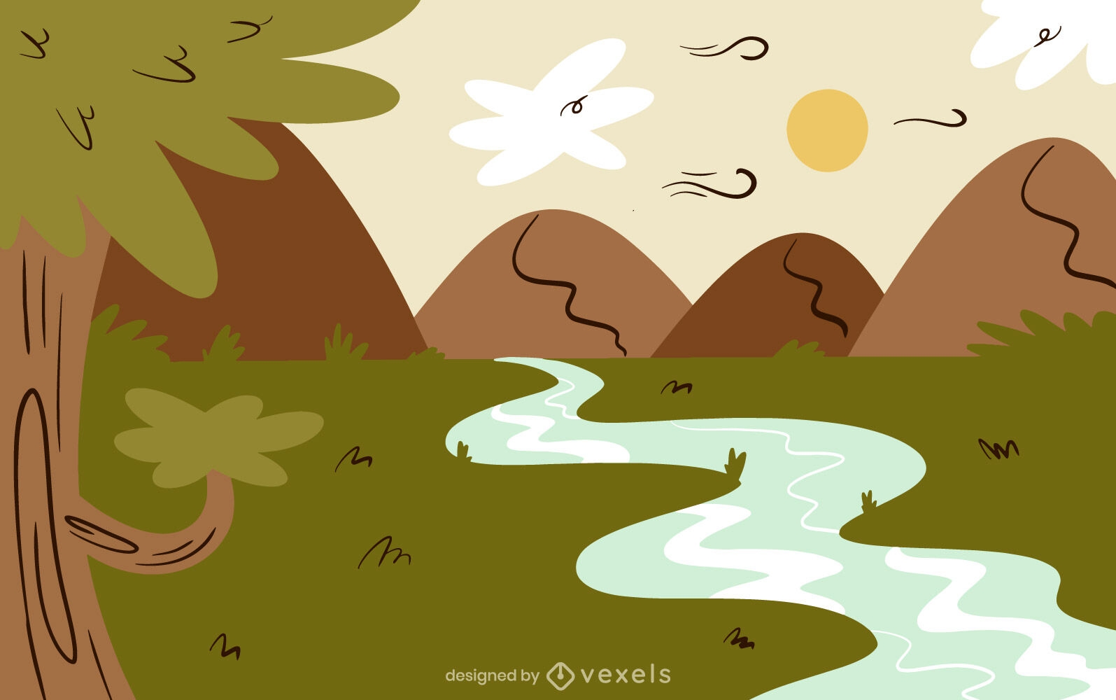 Fluss im Hintergrunddesign der Waldnatur