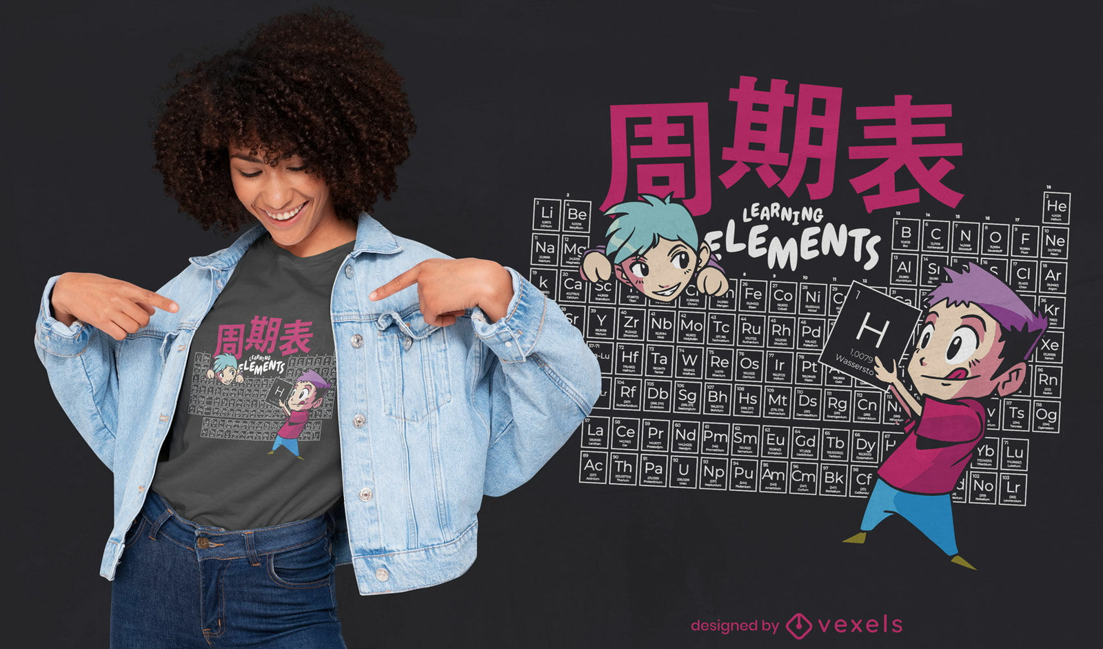 Design de camiseta de tabela periódica de anime