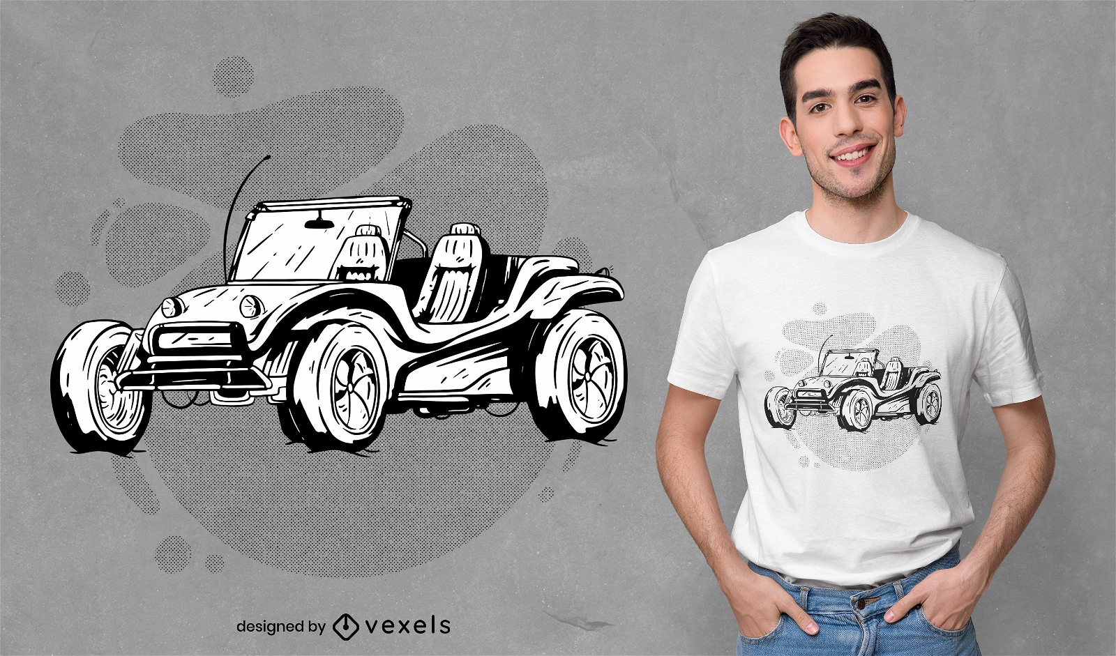 Diseño de camiseta de transporte de coche de playa.