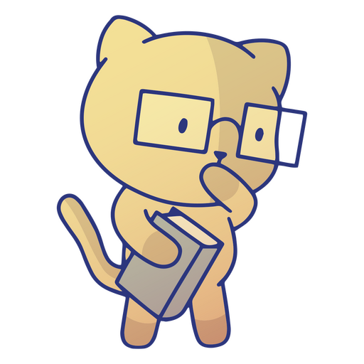 Cute cat with glasses and book PNG Design