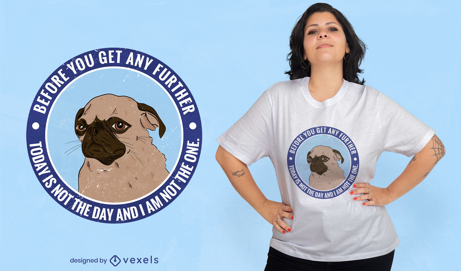 Design de camiseta com citação de cachorro pug cansado