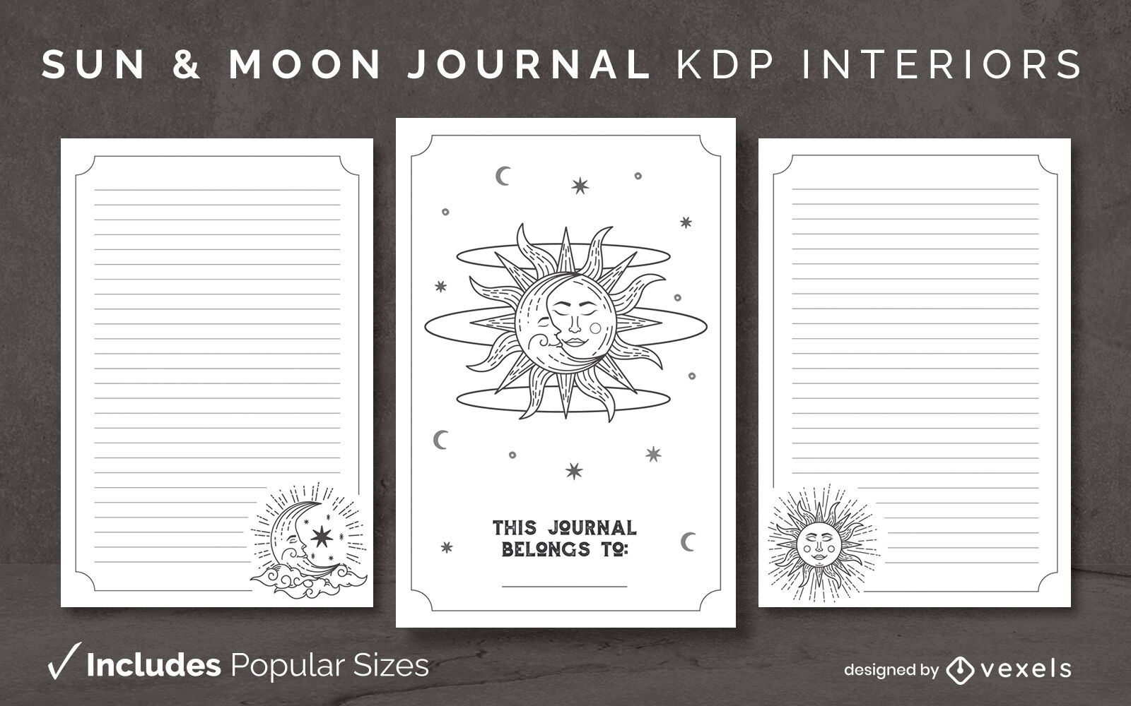 Sun and moon journal design template KDP