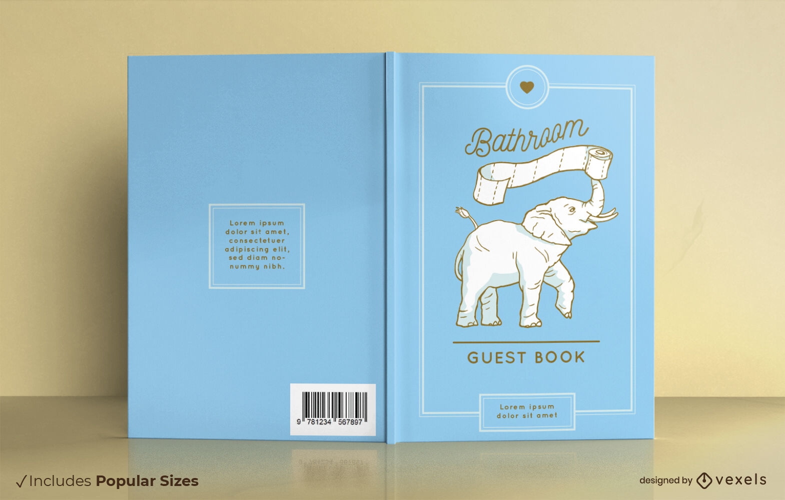 Elefant mit Buchcover-Design aus Toilettenpapier