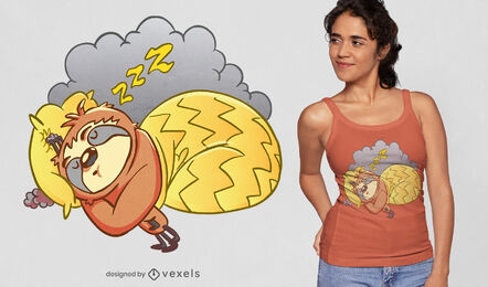 Design de camiseta de nuvem de preguiça dormindo