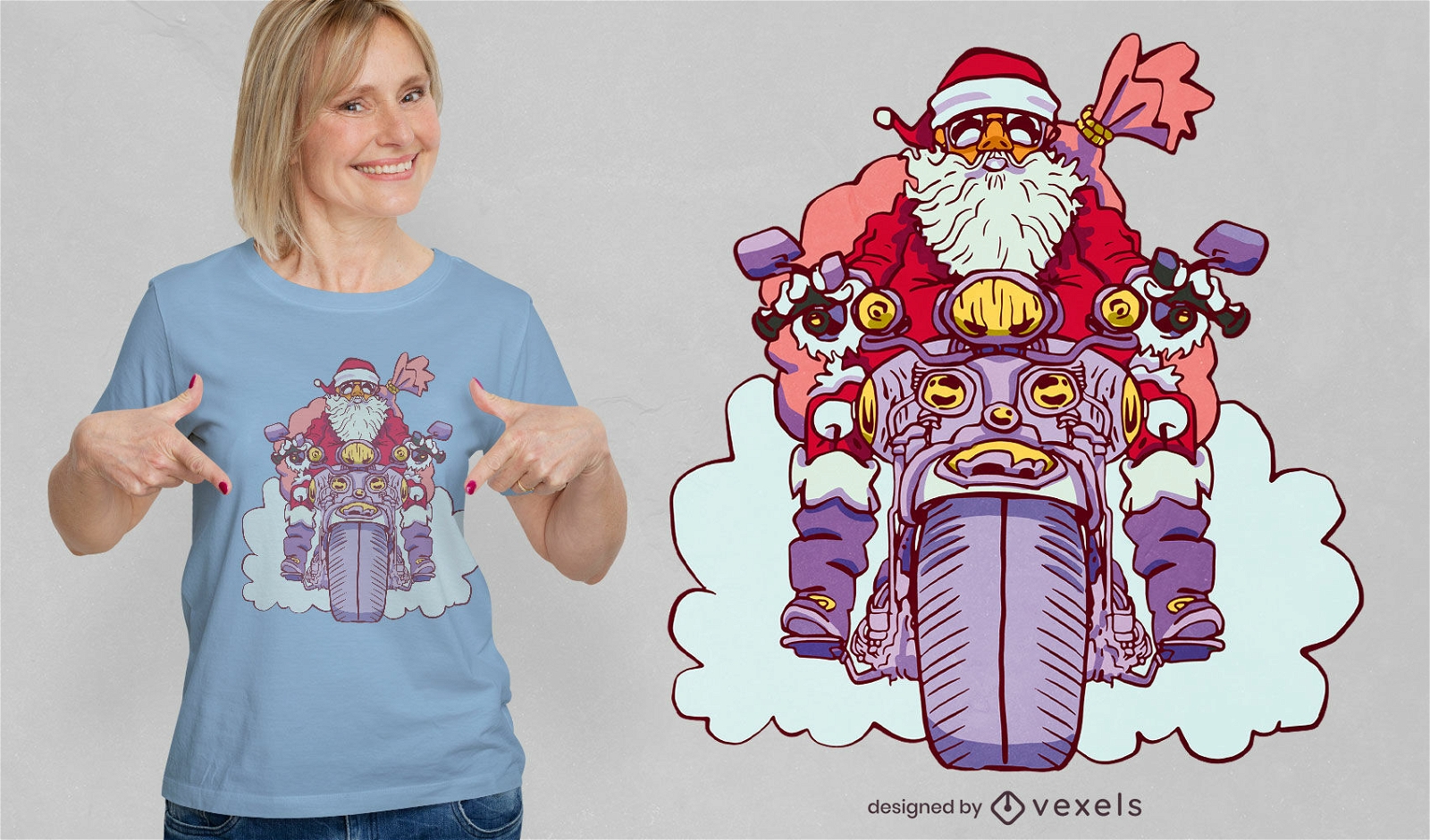 Design de camiseta do Papai Noel da motocicleta