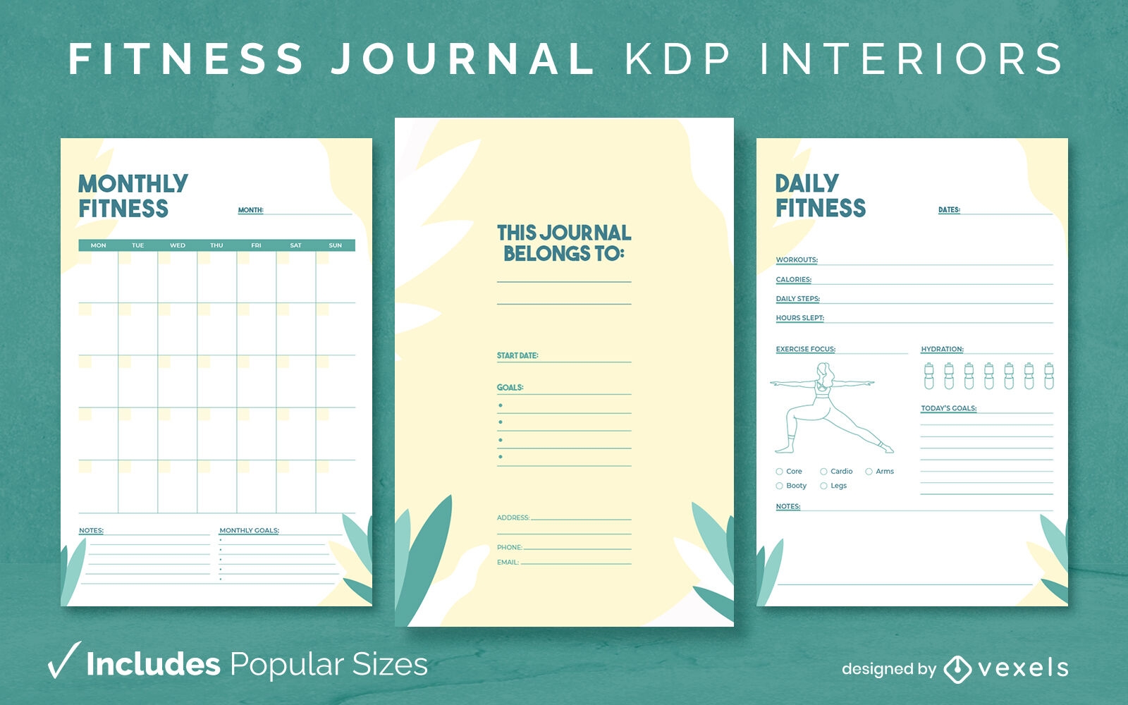 Modelo de design de diário de ioga de fitness KDP