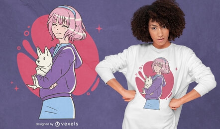 Garota de anime com design de camiseta de cachorrinho