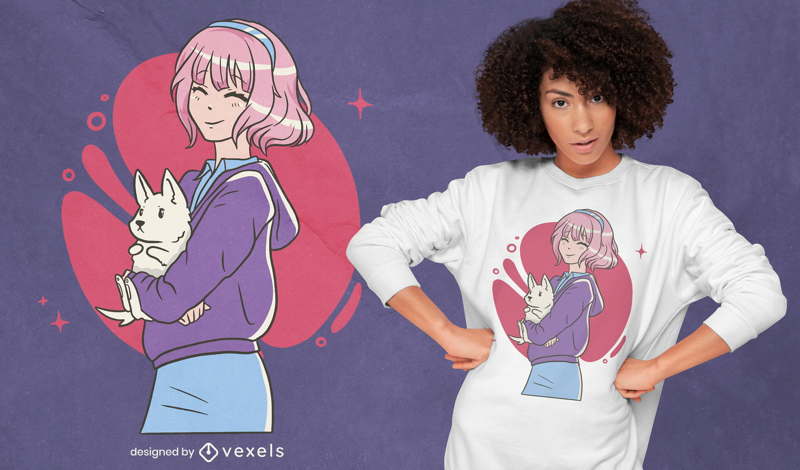 Anime-Mädchen mit Welpen-T-Shirt-Design