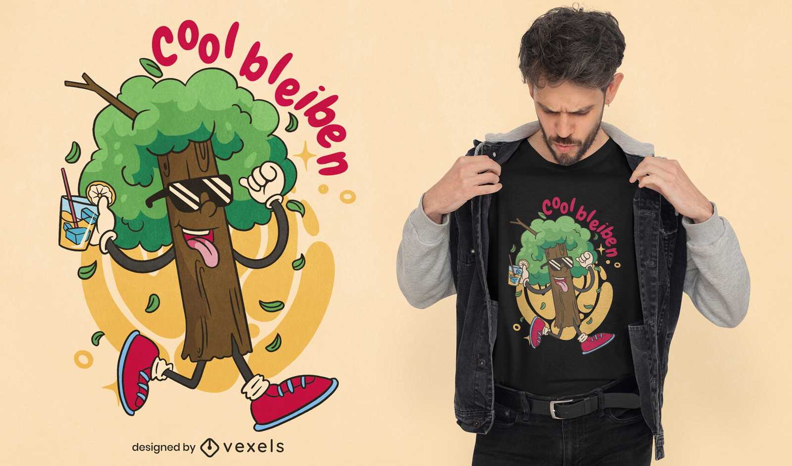 Diseño de camiseta de personaje de árbol que camina