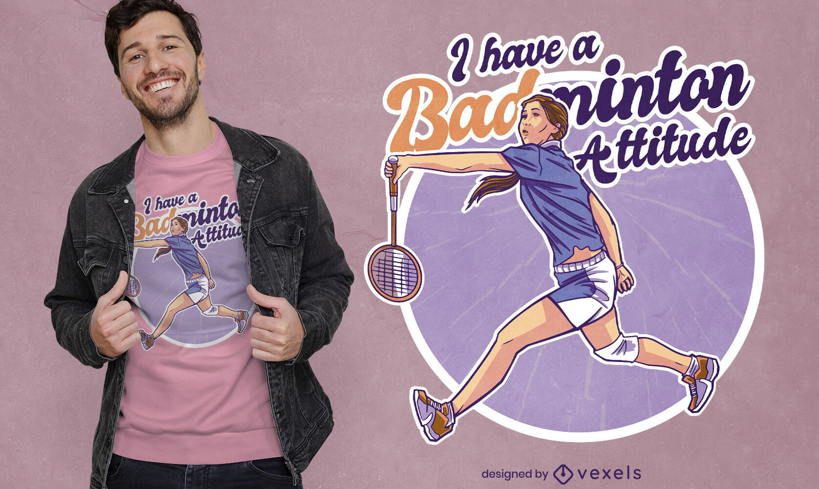 Chica jugando diseño de camiseta de bádminton.