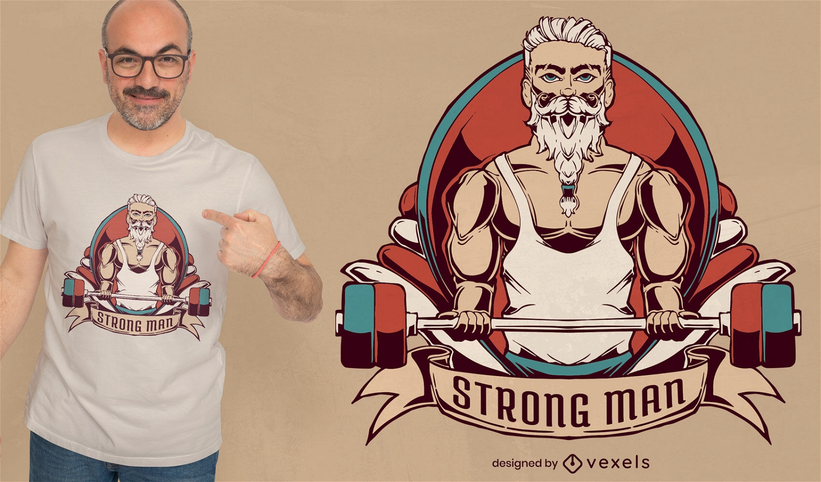 Diseño de camiseta deportiva de hombre fuerte levantando pesas