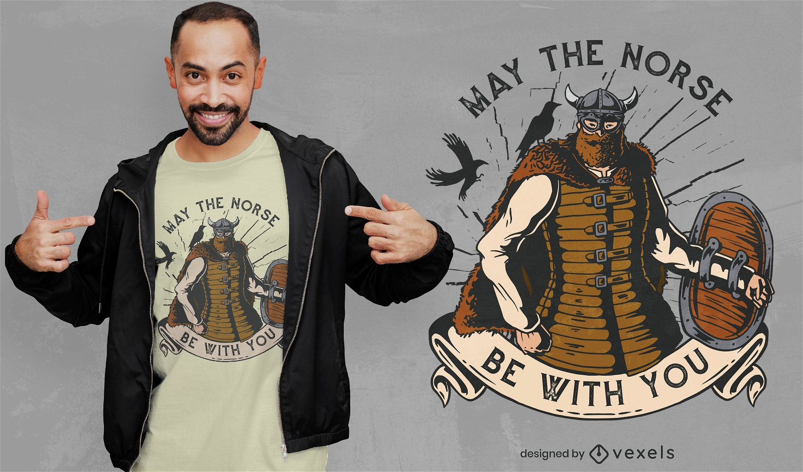 Personagem Viking e design de camiseta de citação