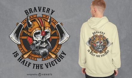 Diseño de camiseta con cita de calavera vikinga y hachas