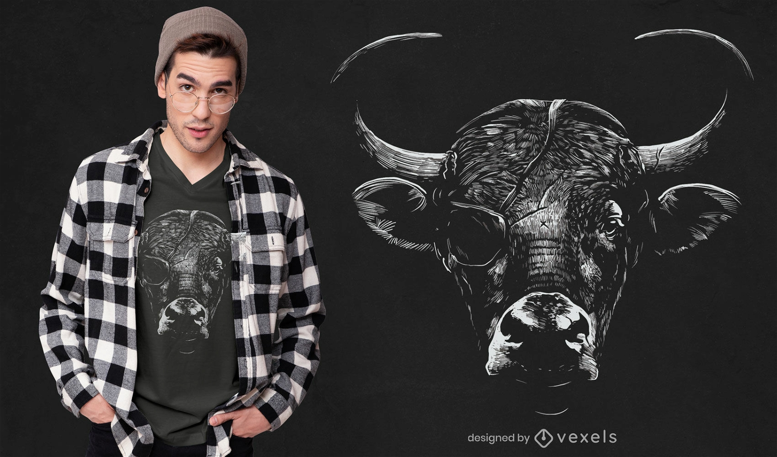 Animal de touro com design de t-shirt de tapa-olho